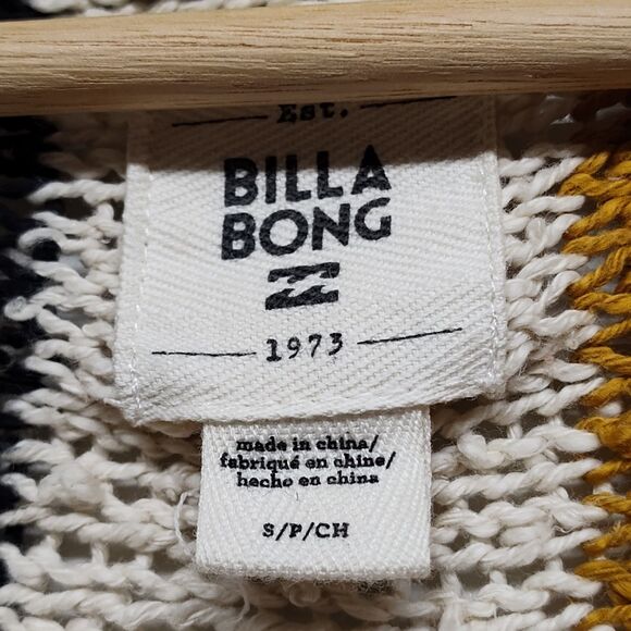 Billabong Crochet Sweater Women Size S Cream Stripes Bohemian Fall Casual - Picture 6 of 8